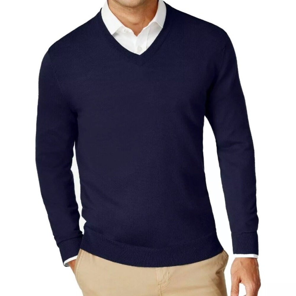 Club Room Mens Sweater Navy Blue  size M V-Neck